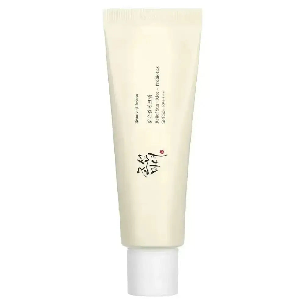 BEAUTY OF JOSEON Relief Sun Rice + Probiotic SPF50+ PA++++ sunscreen tube packaging
