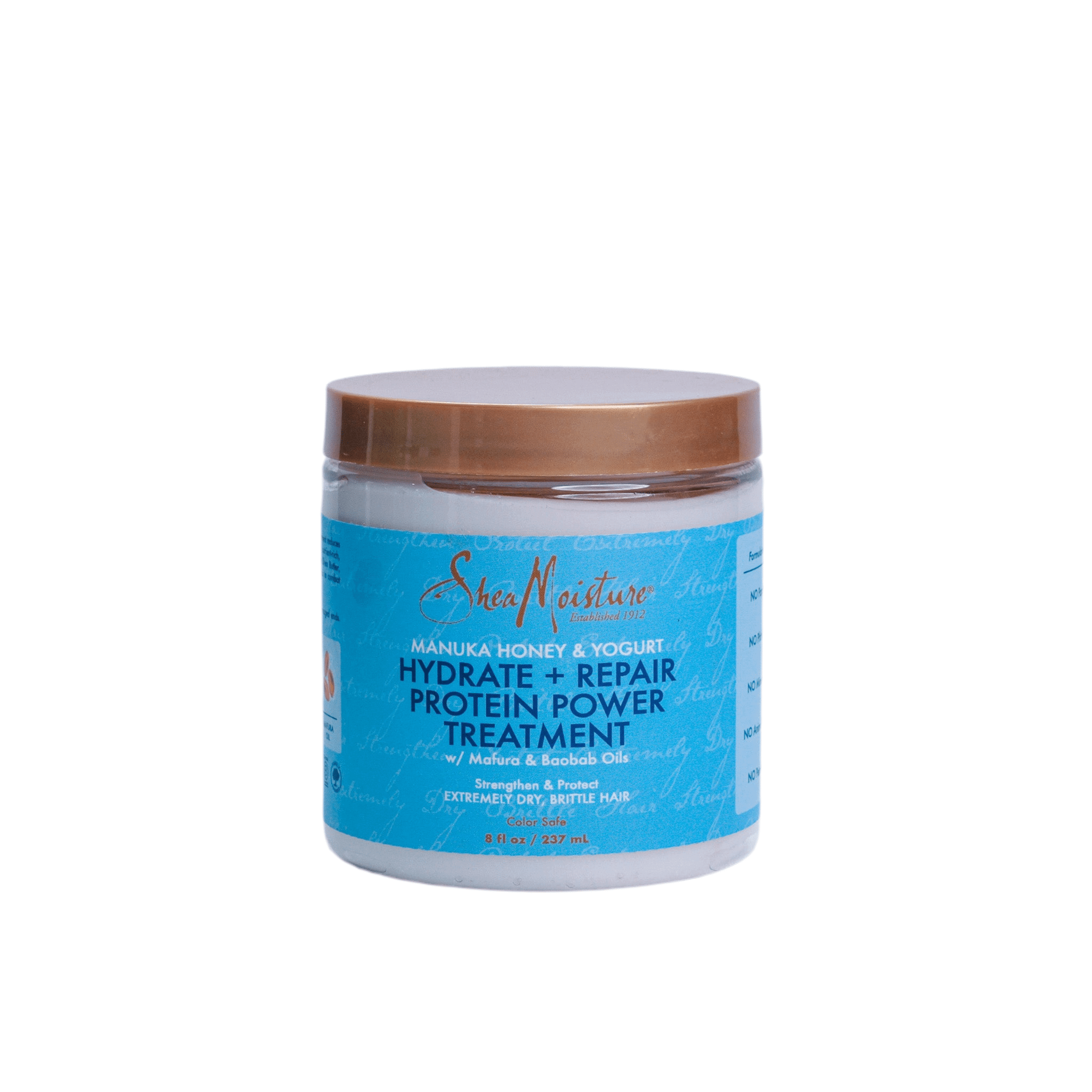 SHEA MOISTURE manuka Honey & Yoghurt Protein Treatment 227g in a jar, used for hydrating and repairing hair.