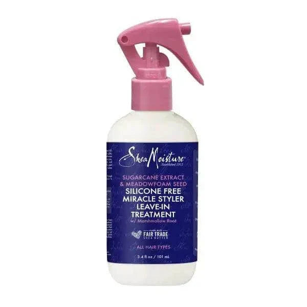 SHEA MOISTURE Silicone-Free Sugarcane Extract Conditioner Leave-In Treatment in spray bottle, promotes healthy hair.